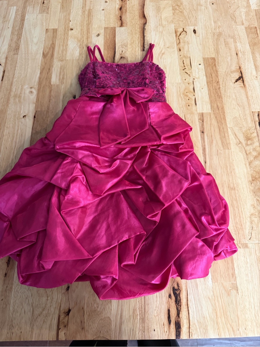 Girls' Bright Fuchsia Ruffled Party Dress with Bow Waist